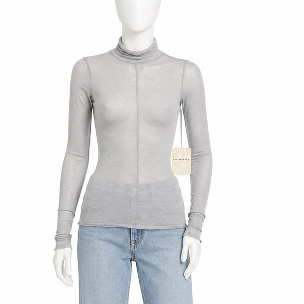 Free People Intimately Gray Sheer Mesh Mock Neck Top Women’s M NWT Y2K grunge